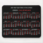 2020 Monatskalender Custom Black Red White Mousepad (Vorne)