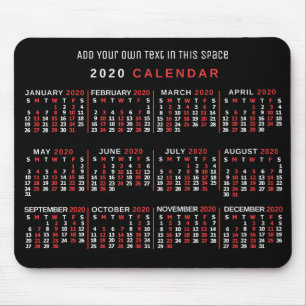 2020 Monatskalender Custom Black Red White Mousepad