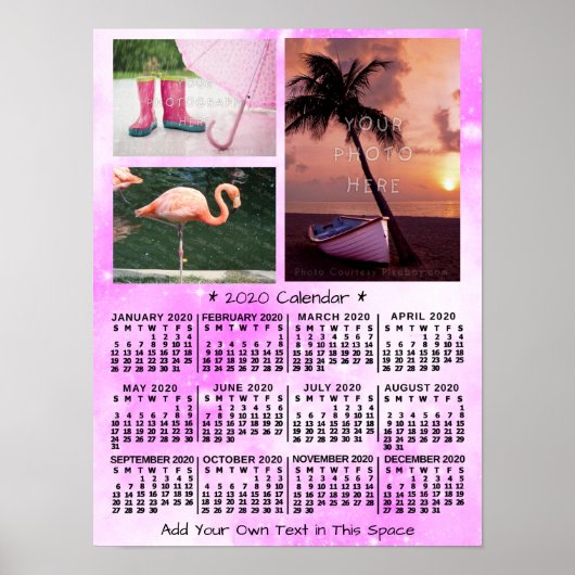 2020 Monatskalender Pink Wasserfarbe 3 Foto Poster (Vorne)