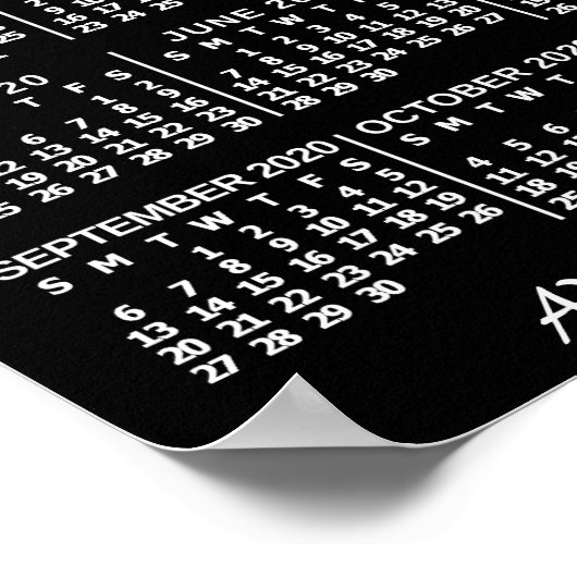 2020 Monatskalender Schwarz Custom 3 Fotos Poster (Ecke)