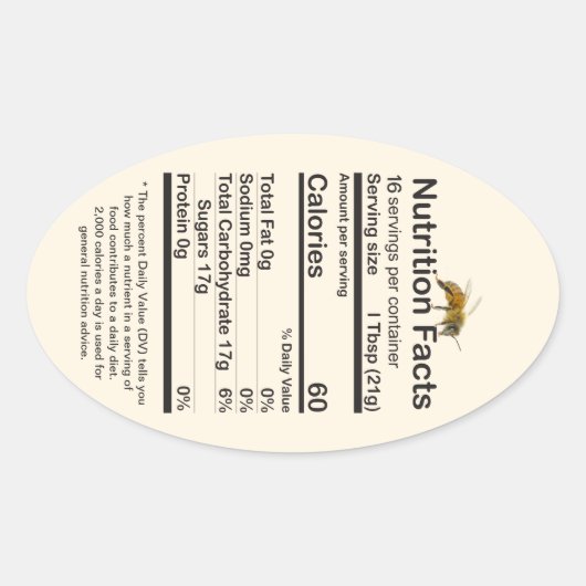 2020 Oval Bee Honey Nutrition Facts Label Gelb Ovaler Aufkleber (Vorderseite)