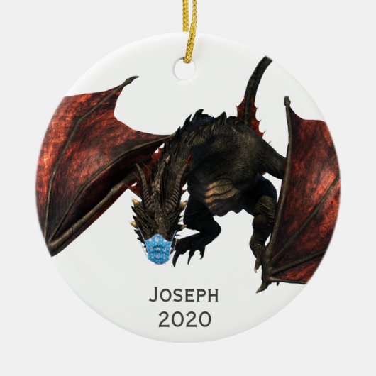 2020 Personalisierter Roter Drache mit Gesichtsmas Keramik Ornament (Vorne)