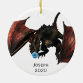 2020 Personalisierter Roter Drache mit Gesichtsmas Keramik Ornament (Hinten)