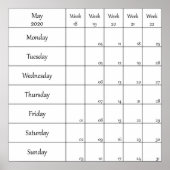 2020 Planerkalender mit Wochennummer Poster (Vorne)