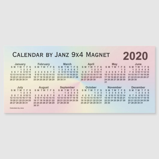 2020 Rainbow Cloud Calendar by Janz 9x4 Magnet (Vorderseite)