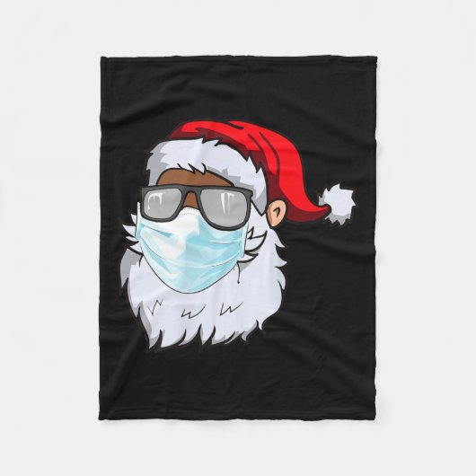 2020 Santa With Face Mask Black African American C Fleecedecke (Vorderseite)