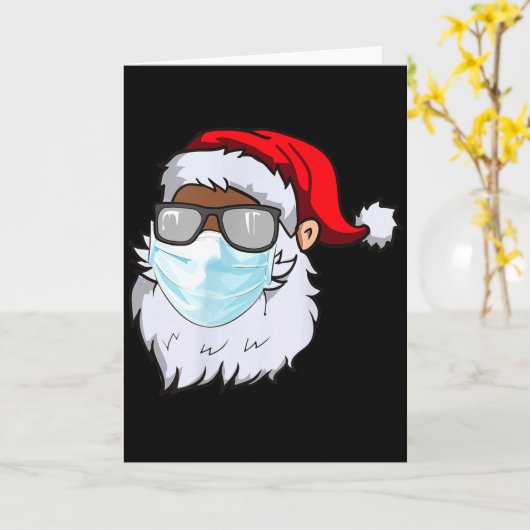 2020 Santa With Face Mask Black African American C Karte (Gelbe Blume)