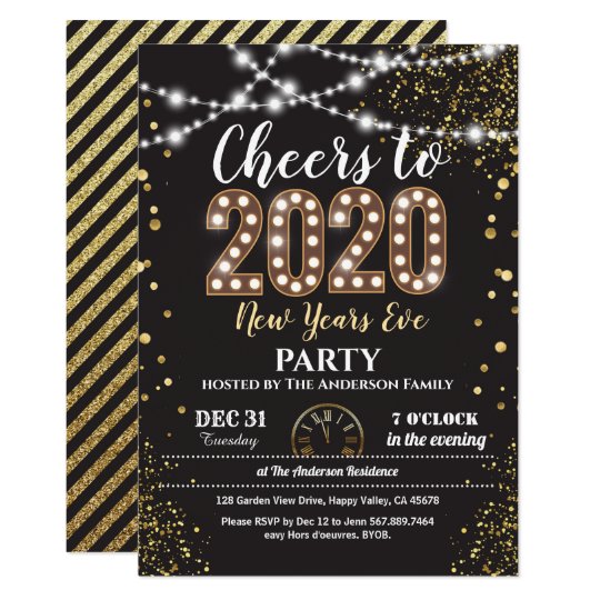 Silvester Party Schwarz Gold Cheers Einladung Zazzle De