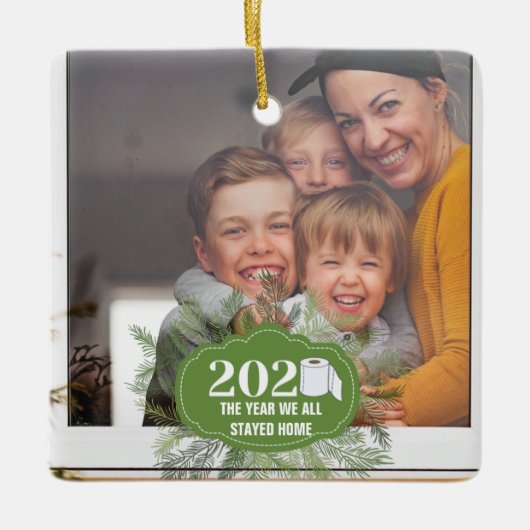 2020 Weihnachten im Jahr, in dem wir Zuhause bleib Keramikornament (Vorderseite)