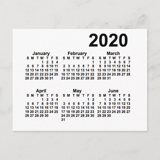 2020 White 6 Month Mini Kalender von Janz Postkarte (Vorderseite)