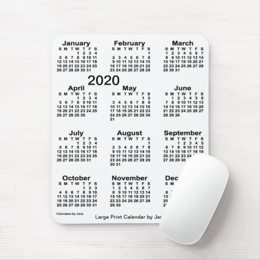 2020 White Large Print Calendar von Janz Mousepad (Mit Mouse)