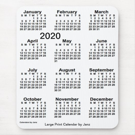 2020 White Large Print Calendar von Janz Mousepad (Vorne)