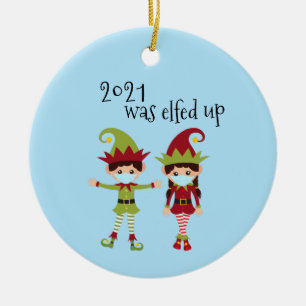 2020 wurde die sonnige Covid-Gesichtsmaske Elf auf Keramik Ornament