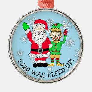 2020 wurde Elf und Santa in Facemask erobert. Ornament Aus Metall