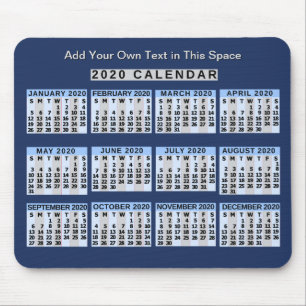 2020 Year Monthly Calendar Easy to Read Business Mousepad