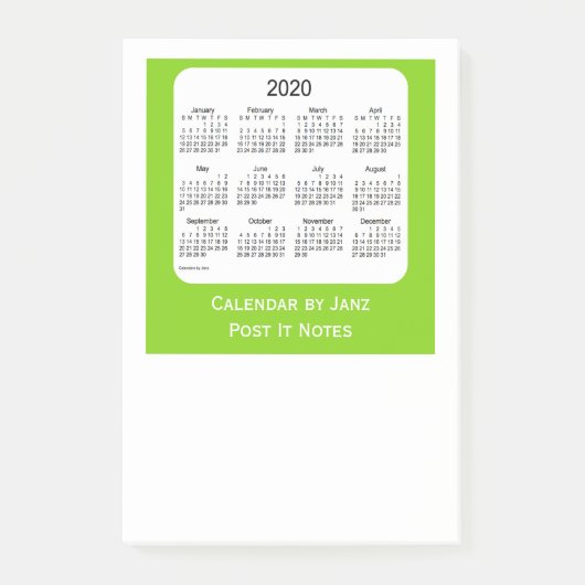 2020 Yellow Green Post It Note Kalender von Janz Post-it Klebezettel (Vorderseite)