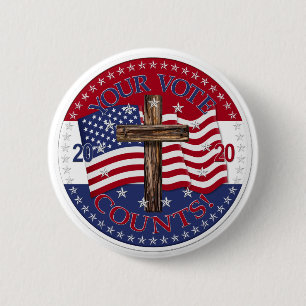2020 Your Vote Counts Cross And American Flag Button