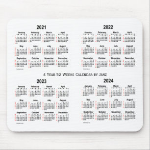 2021-2024 Weißer 4-Jahres-Kalender der 52 Wochen  Mousepad