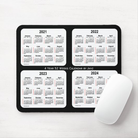 2021-2024 White Neon 52 Weeks Calendar by Janz Mousepad (Mit Mouse)