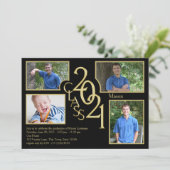 2021 Abschluss-Klasse von Quad Foto Black Einladung (Stehend Vorderseite)