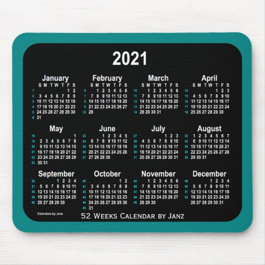 2021 Aquamariner Neon 52 Weeks Calendar von Janz Mousepad (Vorne)