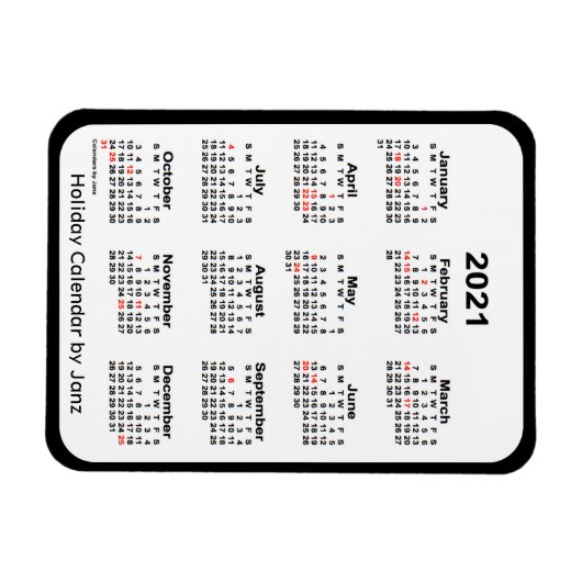 2021 Black Holiday Calendar von Janz Magnet (Horizontal)