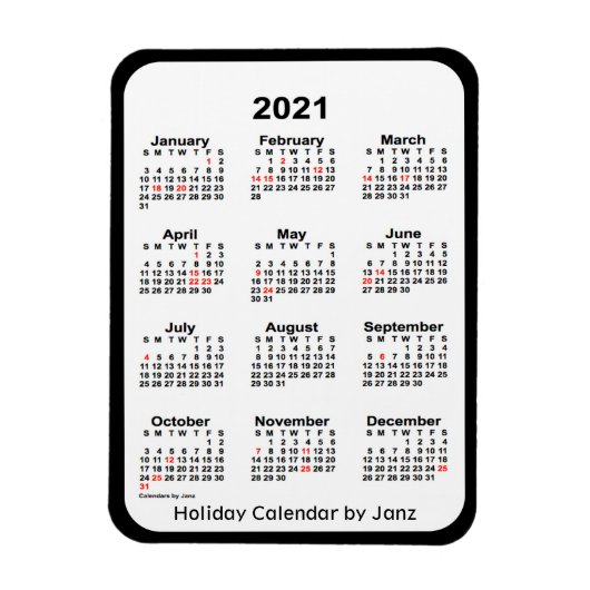 2021 Black Holiday Calendar von Janz Magnet (Vertikal)