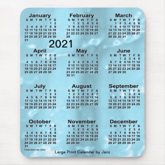 2021 Blue Water Large Print Calendar von Janz Mousepad (Vorne)