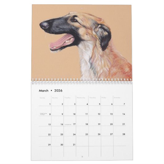 2021 Borzoi Kunstkalender von Charlotte Yealey Kalender (Mär 2026)