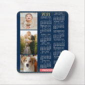 2021 Calendar Navy Coral Gold Family Foto Collage Mousepad (Mit Mouse)