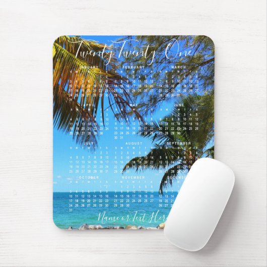 2021 Calendar Tropical Beach oder Ihr Foto Script Mousepad (Mit Mouse)