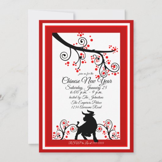 2021 chinesischer Neujahrsbestand und Blume Einladung (Vorderseite)