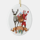 2021 Covid Santa Reindeer Weihnachten im Wasser Keramik Ornament (Rechts)