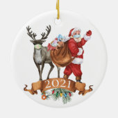 2021 Covid Santa Reindeer Weihnachten im Wasser Keramik Ornament (Hinten)