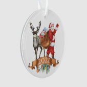 2021 Covid Santa Reindeer Weihnachten im Wasser Ornament (Vorderseite)