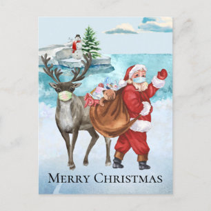 2021 Covid Santa Reindeer Weihnachten im Wasser Postkarte