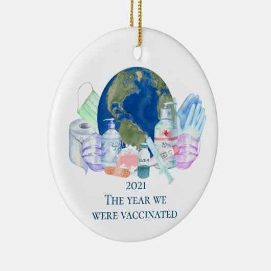 2021 Covid Year wir waren geimpft Impfstoff Keramik Ornament (Rechts)