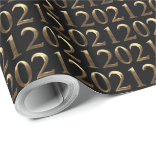 2021 Elegante Imitate Goldene Zahlen Schwarz Muste Geschenkpapier