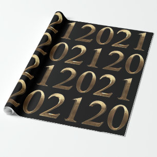 2021 Elegante Imitate Goldene Zahlen Schwarz und G Geschenkpapier