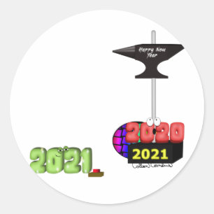 2021 Erpressung 2020 mit dem Happy New Year Anvil Runder Aufkleber
