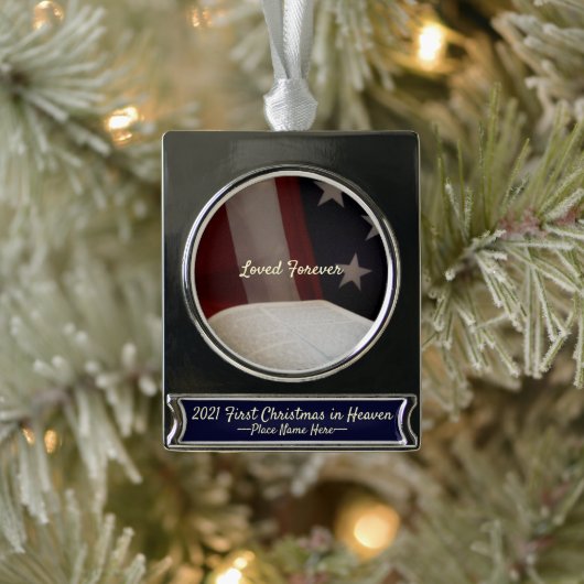 2021 Erstes Weihnachtsfest im Himmel Patriotische  Banner-Ornament Silber (Baum)