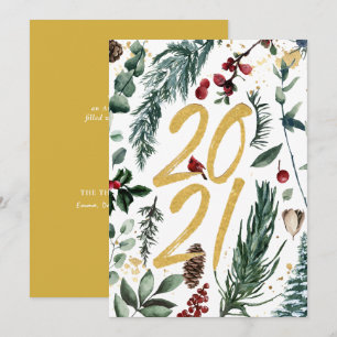 2021 Festivals Pine Bough Magnolia Red Berry Feiertagskarte