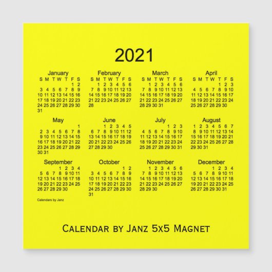 2021 Gelber Kalender von Janz 5x5 Magnet (Vorderseite)