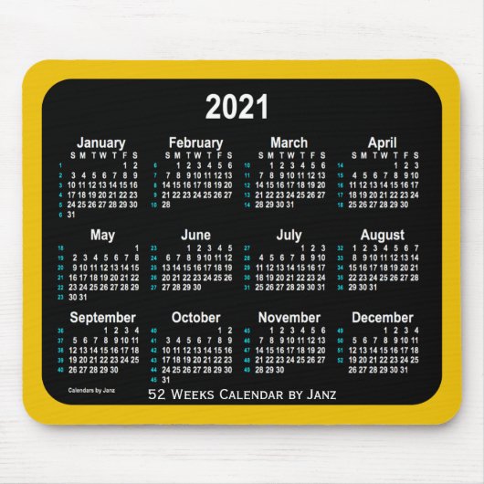 2021 Gold Neon 52 Weeks Calendar von Janz Mousepad (Vorne)