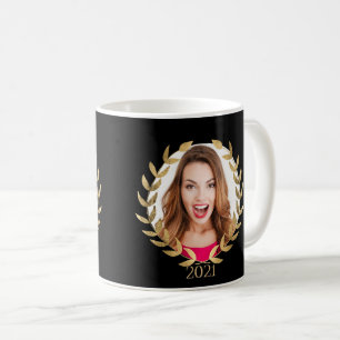 2021 Graduate Elegant Black Gold Foto Script Name Kaffeetasse