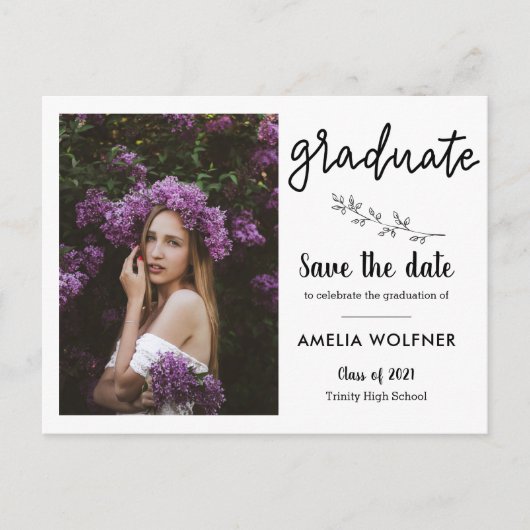 2021 Graduate Foto | Save the Date botanisch Ankündigungspostkarte (Vorderseite)