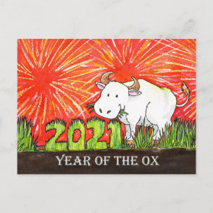 2021 Jahr des Ochsen Postkarte