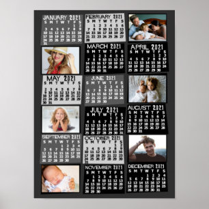 2021 Jahr Monats-Kalender Foto-Collage Mod Schwarz Poster