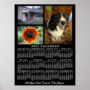 2021 Jahres-Monats-Kalender Schwarz Benutzerdefini Poster