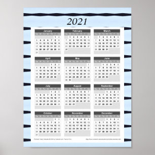 2021-Jahreskalender: Blau mit schwarzen Linien Poster